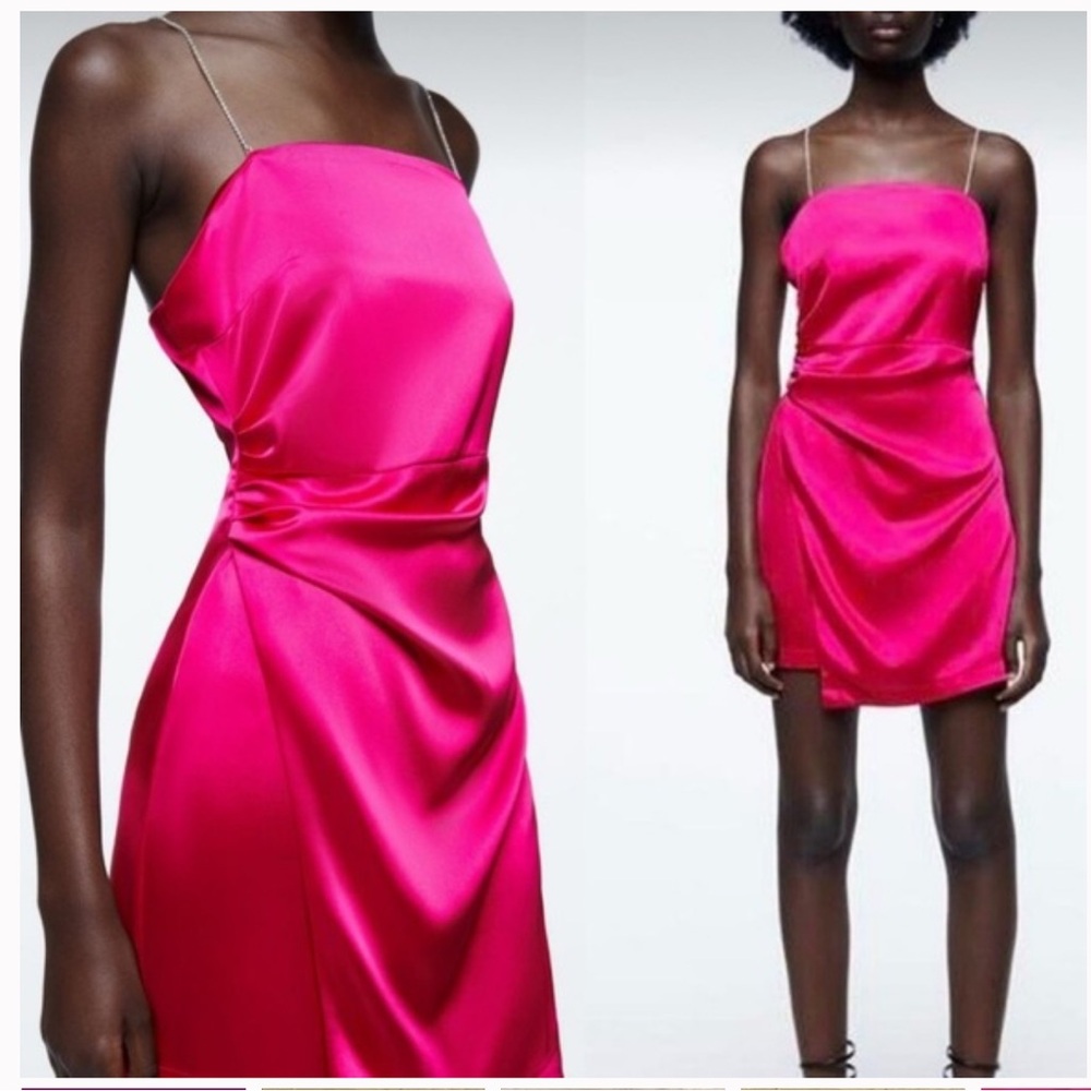 Zara Pink Ruched Wrap Mini Dress
